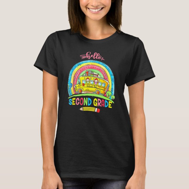 Camiseta Hello Second Grade Rainbow Back To School Student  (Frente)