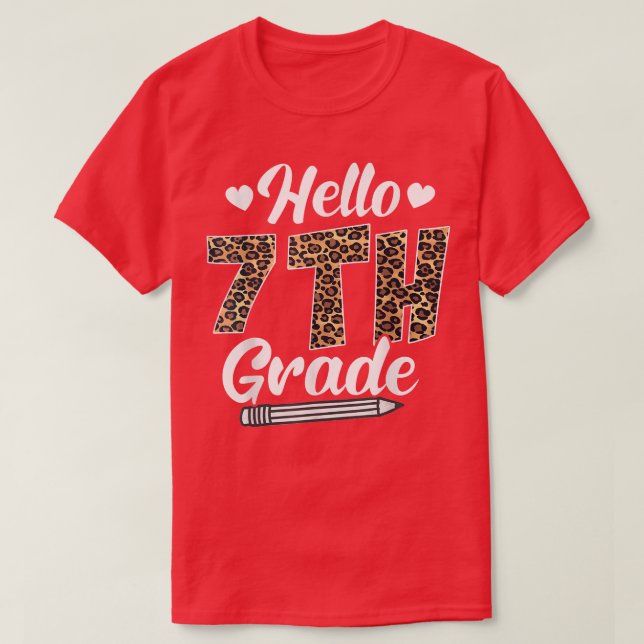 Camiseta Hello Seventh Grade Back To School Leopard Teacher (Frente do Design)