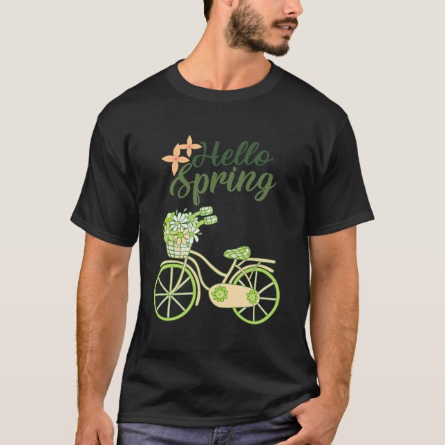 Camiseta Hello Spring Vintage Bicycle Illustration  (Frente)