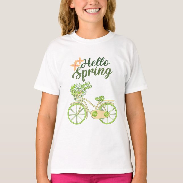 Camiseta Hello Spring Vintage Bicycle Illustration  (Frente)