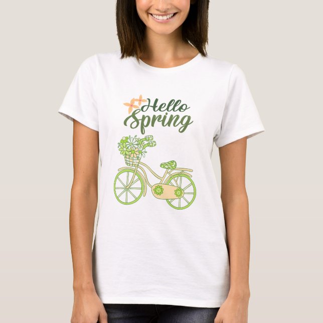 Camiseta Hello Spring Vintage Bicycle Illustration  (Frente)