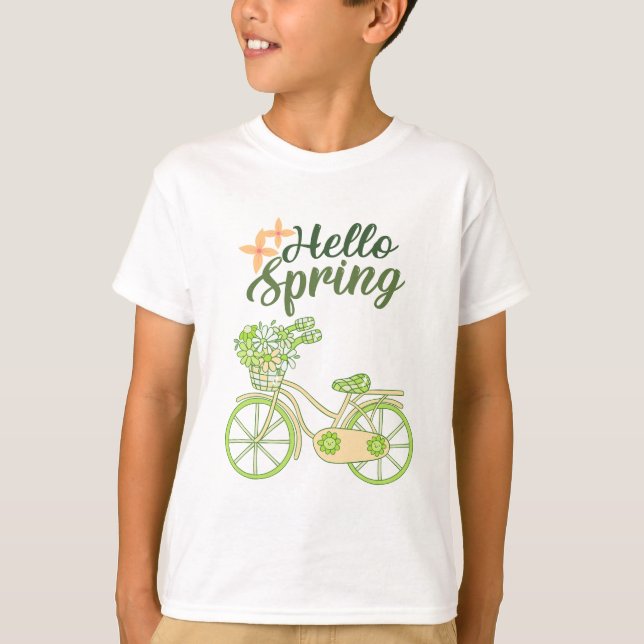 Camiseta Hello Spring Vintage Bicycle Illustration  (Frente)