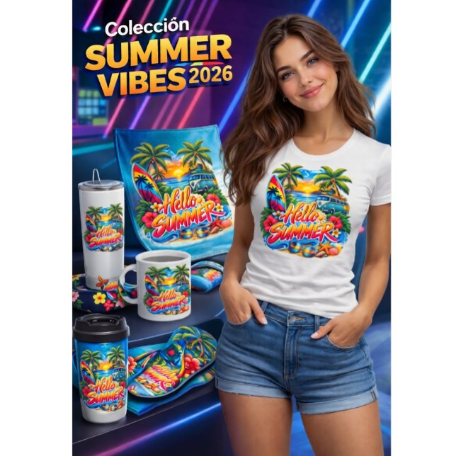 Camiseta Hello Summer  (Un verano lleno de color, olas y buena vibra: la esencia tropical que invita a disfrutar cada moment)
