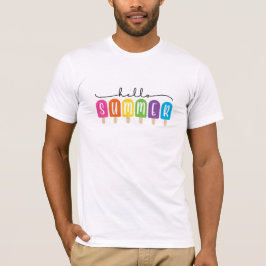 Camiseta Hello Summer com texto colorido