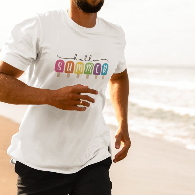Camiseta Hello Summer com texto colorido (Criador carregado)