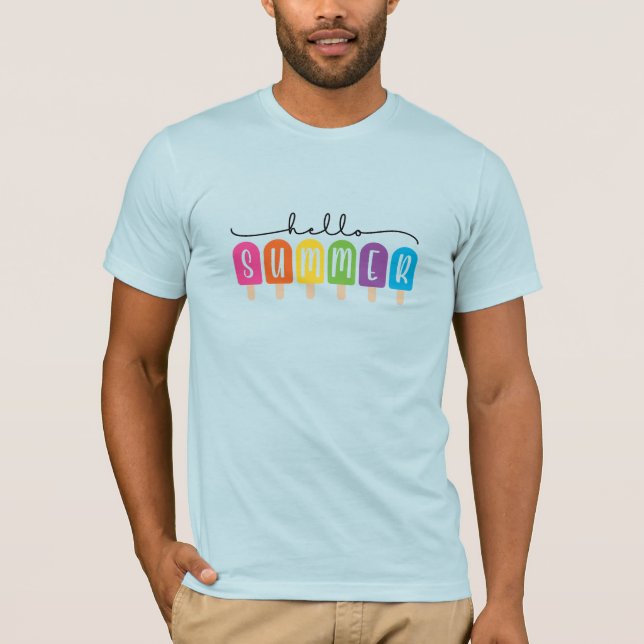 Camiseta Hello Summer com texto colorido (Frente)