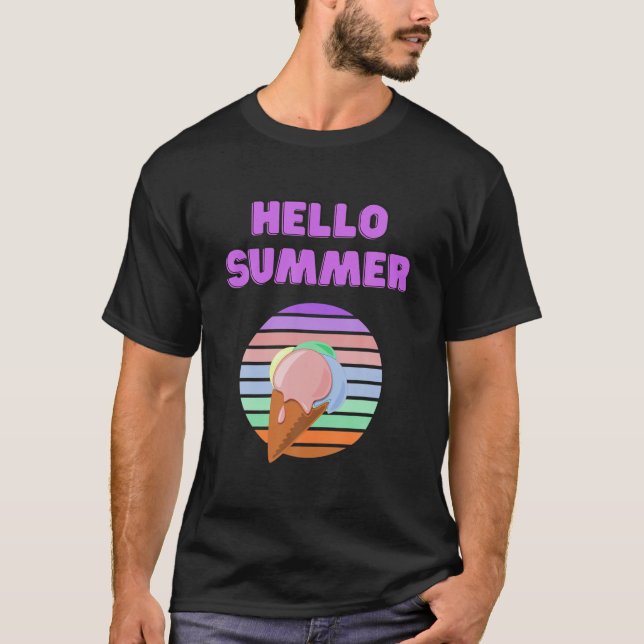 Camiseta Hello Summer - Cone Sorvete Sunny Summertime Vac (Frente)