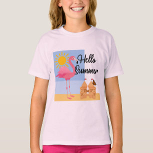 Camiseta Hello Summer Pink Flamingo Design - T Básico Para