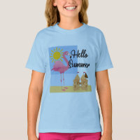Hello Summer Pink Flamingo Design - T Básico Para