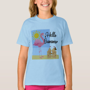 Camiseta Hello Summer Pink Flamingo Design - T Básico Para