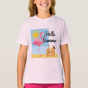 Camiseta Hello Summer Pink Flamingo Design - T Básico Para