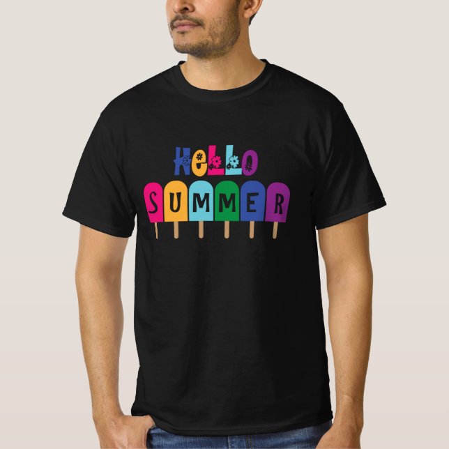 Camiseta Hello Summer Popsicles | Férias Legal no Verão (Frente)