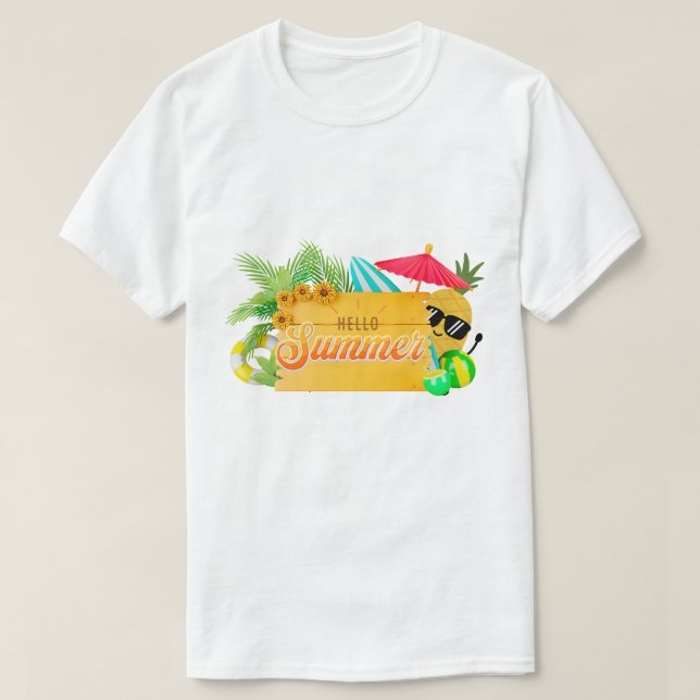 Camiseta Hello Summer – T-shirt Tropical Évasion (Frente do Design)