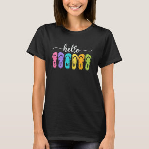 Camiseta Hello Summer Vacation Chinelos de Férias de Praia