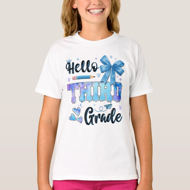 Camiseta Hello Third Grade First Day of School Coquette  (Frente)