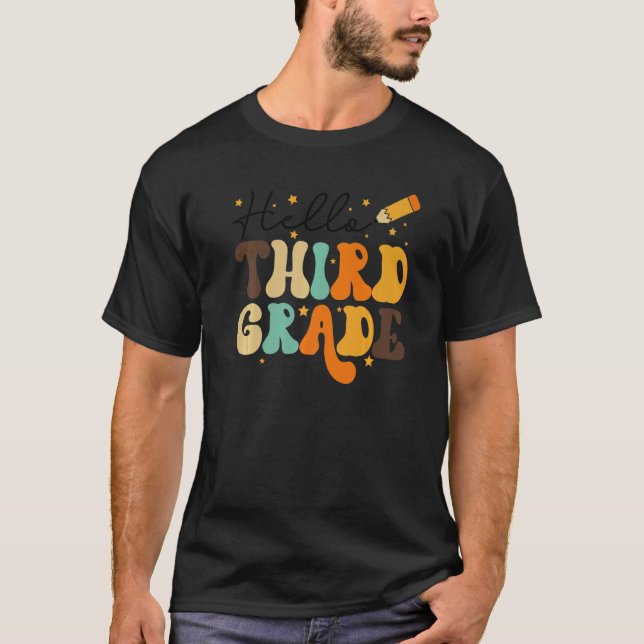 CAMISETA HELLO THIRD GRADE TEACHER KIDS BACK TO SCHOOL RETR (Frente)