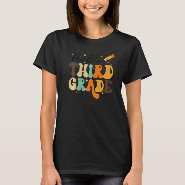 CAMISETA HELLO THIRD GRADE TEACHER KIDS BACK TO SCHOOL RETR (Frente)