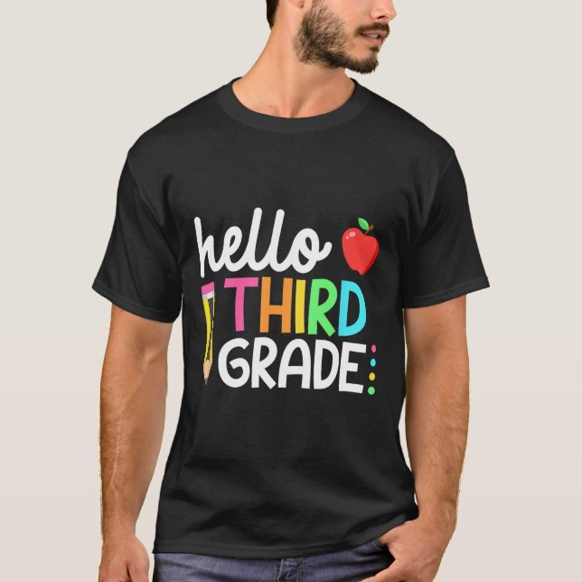 Camiseta Hello Third Grade Team 3rd Grade Byck To School Te (Frente)