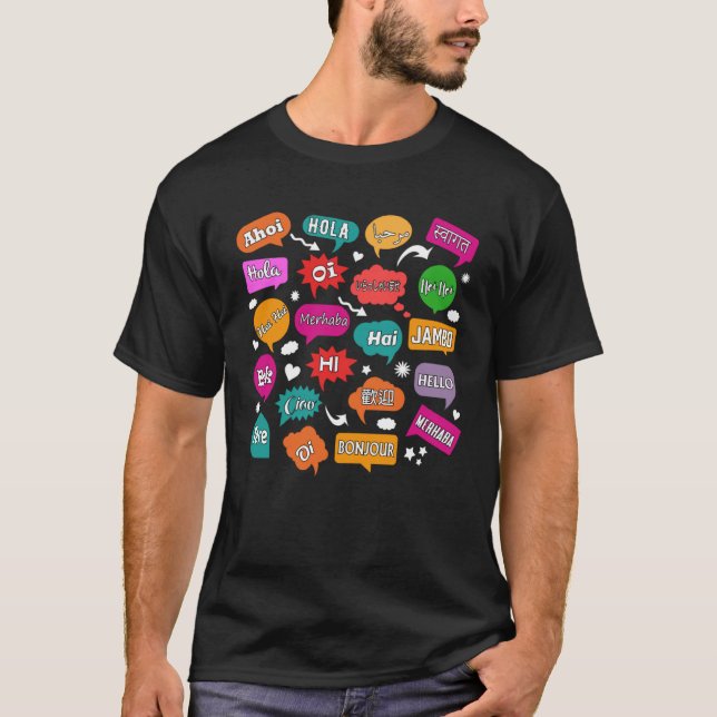 Camiseta Hello Word in Different Languages Teacher Language (Frente)
