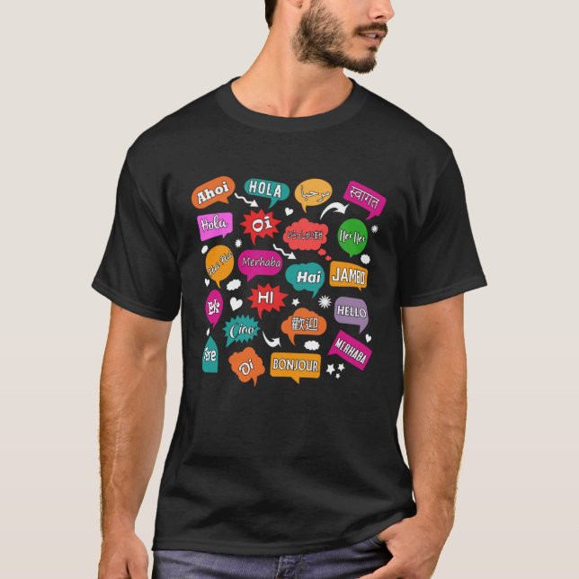 Camiseta Hello Word in Different Languages Teacher Language (Frente)