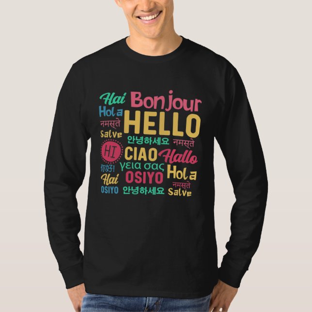 Camiseta Hello Word In Different Languages Travel Journey T (Frente)