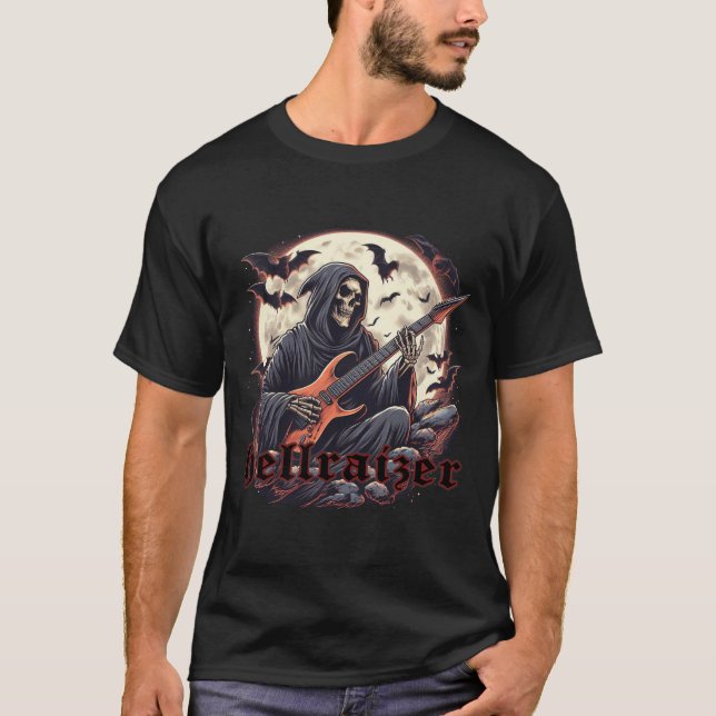Camiseta HellRaizer Reaper Tocando Violão com Morcegos e Mo (Frente)