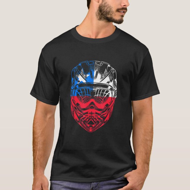 Camiseta Helmet de motocicleta de montanha Chile Bandeira (Frente)