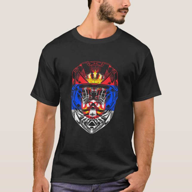 Camiseta Helmet de motocicleta de montanha Sérvia Bandeira (Frente)