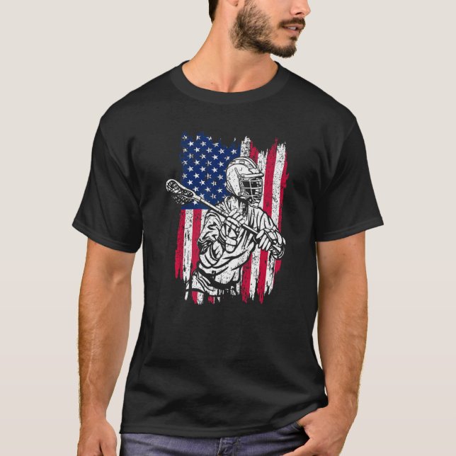 Camiseta Helmet Lacrosse American Flag Lax E Sticks Men W (Frente)