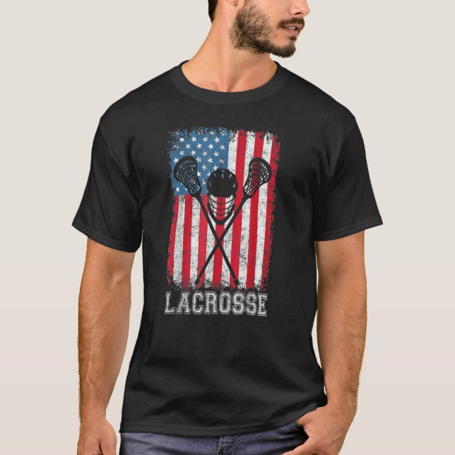 Camiseta Helmet Lacrosse American Flag Lax Stick 4th Of Ju (Frente)