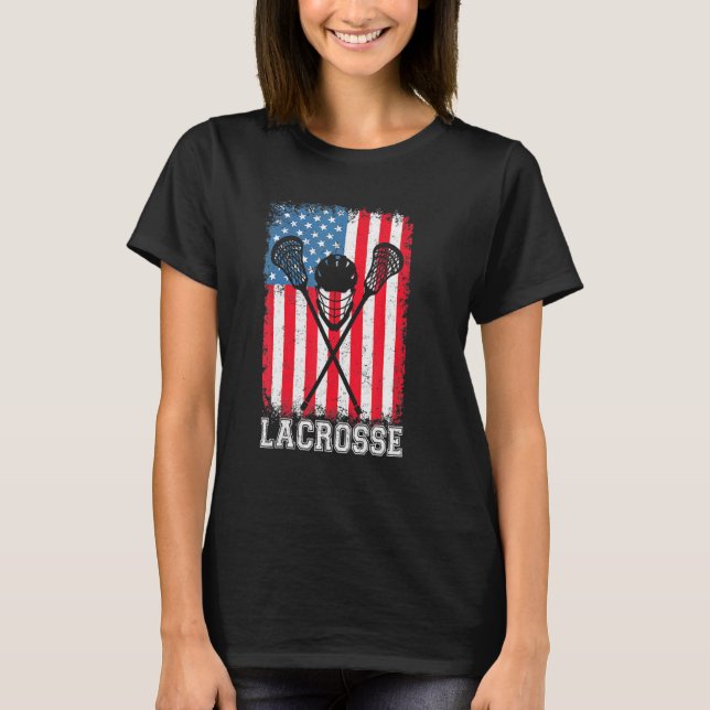 Camiseta Helmet Lacrosse American Flag Lax Stick 4th Of Ju (Frente)