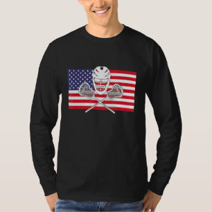 Camiseta Helmet Lacrosse American Flag Lax Stick 4th Of Ju
