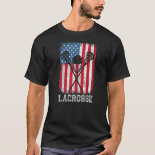 Camiseta Helmet Lacrosse American Flag Lax Stick 4th Of Ju