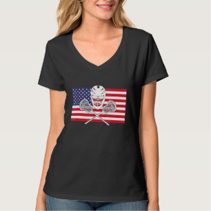Camiseta Helmet Lacrosse American Flag Lax Stick 4th Of Ju