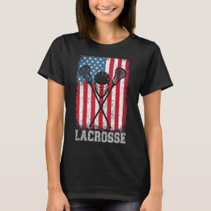 Camiseta Helmet Lacrosse American Flag Lax Stick 4th Of Ju