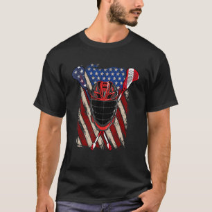 Camiseta Helmet Lacrosse American Flag Lax Stick 4th Of Ju