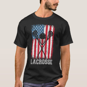 Camiseta Helmet Lacrosse American Flag Lax Stick 4th Of Ju