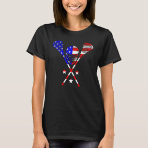 Camiseta Helmet Lacrosse American Flag Lax Stick 4th Of Ju