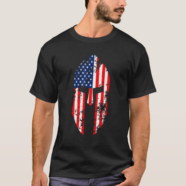Camiseta Helmet Spartan Com Bandeira Dos Eua 4 De Julho (Frente)