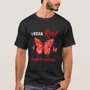 Camiseta Hemofilia Sensibilização Eu Visto Borboleta Vermel