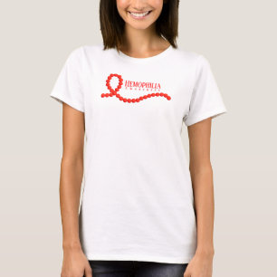 Camiseta Hemofilia Sensibilização Miçangas de Fita Vermelha