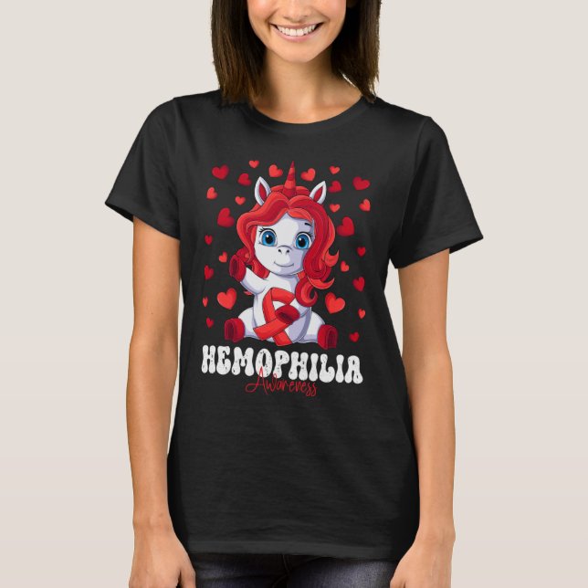 Camiseta Hemophilia Awareness Month Red Ribbon Unicorn (Frente)