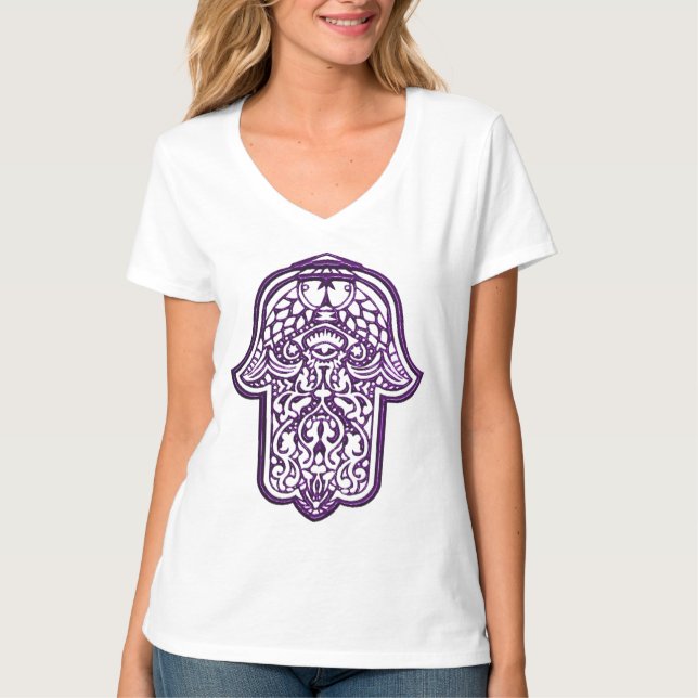 Camiseta Henna Hand of Hamsa (Púrpura) (Frente)