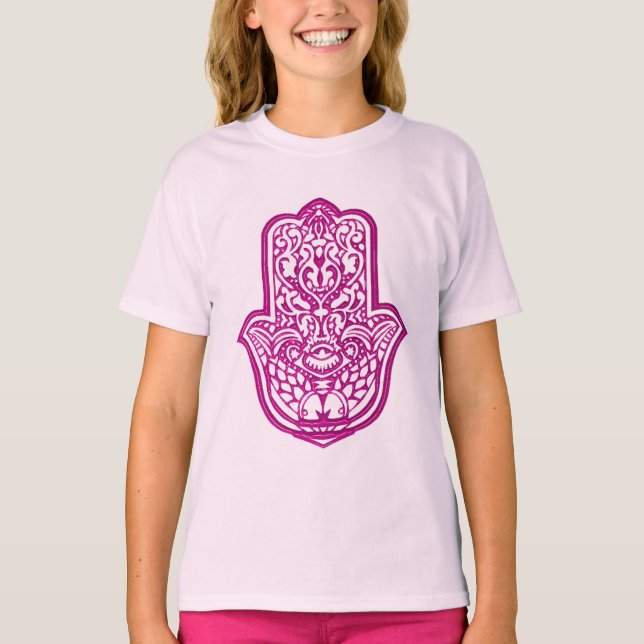 Camiseta Henna Hand of Hamsa (rosa) 2 (Frente)