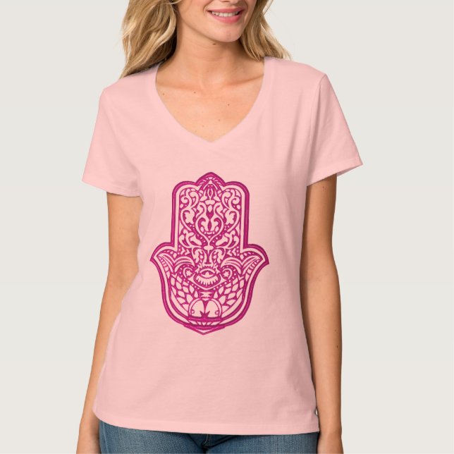 Camiseta Henna Hand of Hamsa (rosa) 2 (Frente)