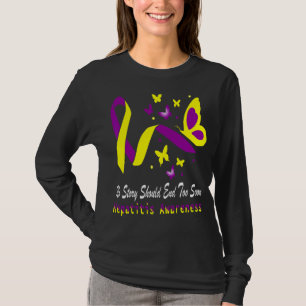 Camiseta Hepatite Sensibilização Borboleta Roxo & Amarelo