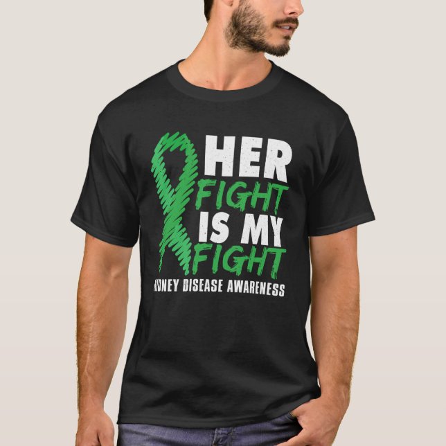 Camiseta Her Fight Green Ribbon Kidney Disease Awareness Mo (Frente)