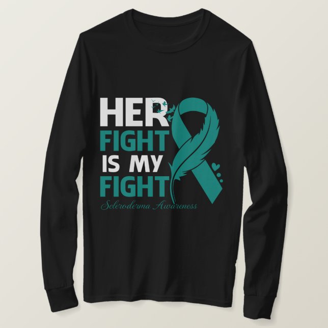 Camiseta Her Fight Is My Fight SCLERODERMA AWARENESS Feathe (Frente do Design)