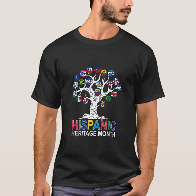 Camiseta Herança hispânica Mês Bandeira Árvore Raiz Latino (Frente)