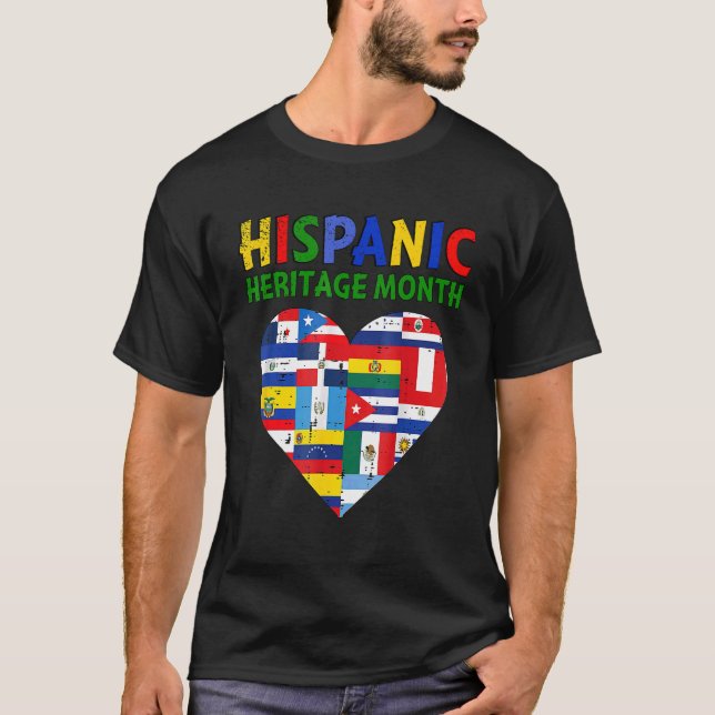 Camiseta Herança hispânica Mês Cardíacos Homens Mulheres Cr (Frente)